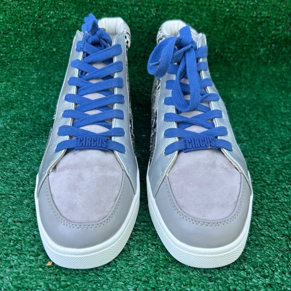 Circus by Sam Edelman Deszi Snakeskin High Top Sneakers Grey Blue Silver Size 9M